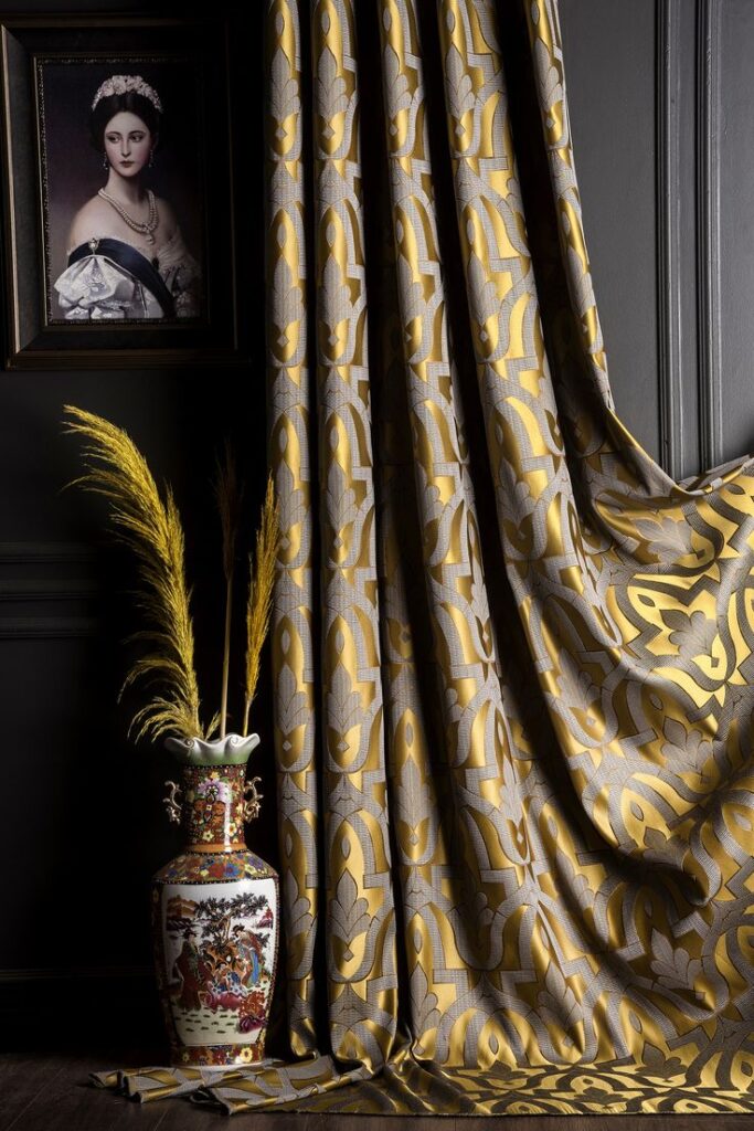 Dark Academia Bedroom Textiles - bold gold curtains