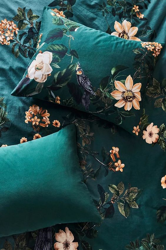 Dark Academia Bedroom Textiles - floral bedding