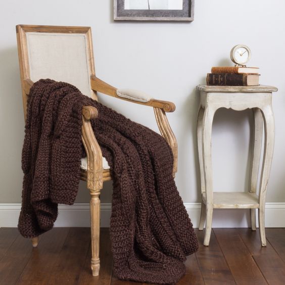 Dark Academia Bedroom Textiles - brown cable knit throw
