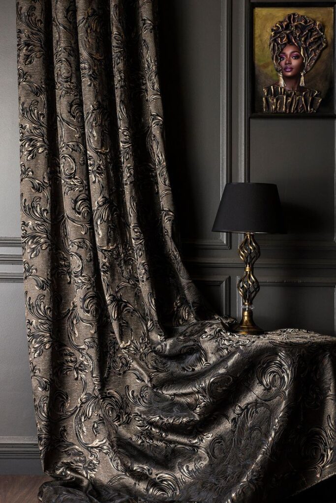 Dark Academia Bedroom Textiles - damask curtains