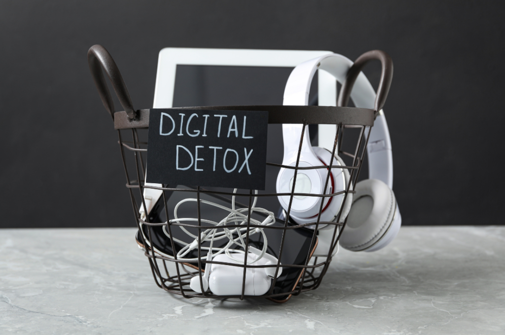 Healthy Digital Habits - digital detox basket of electronics